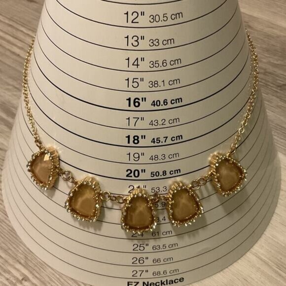 Gold Statement Necklace With Five Oval Gemstone Pendants & Adjustable Chain - Picture 4 of 4